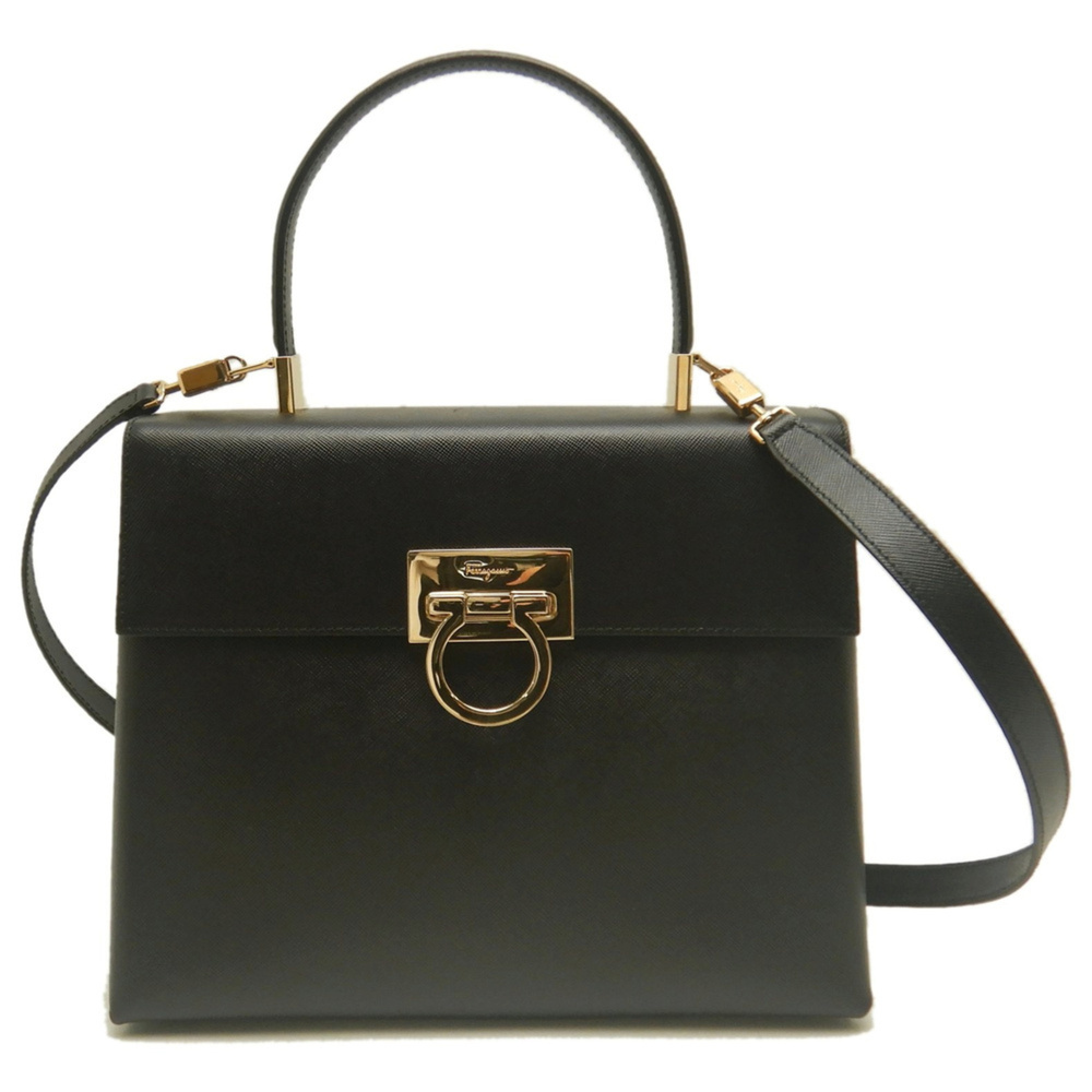 Salvatore Ferragamo Gancini AF-210290 Handbag, Calfskin, Black, Women's, 254391